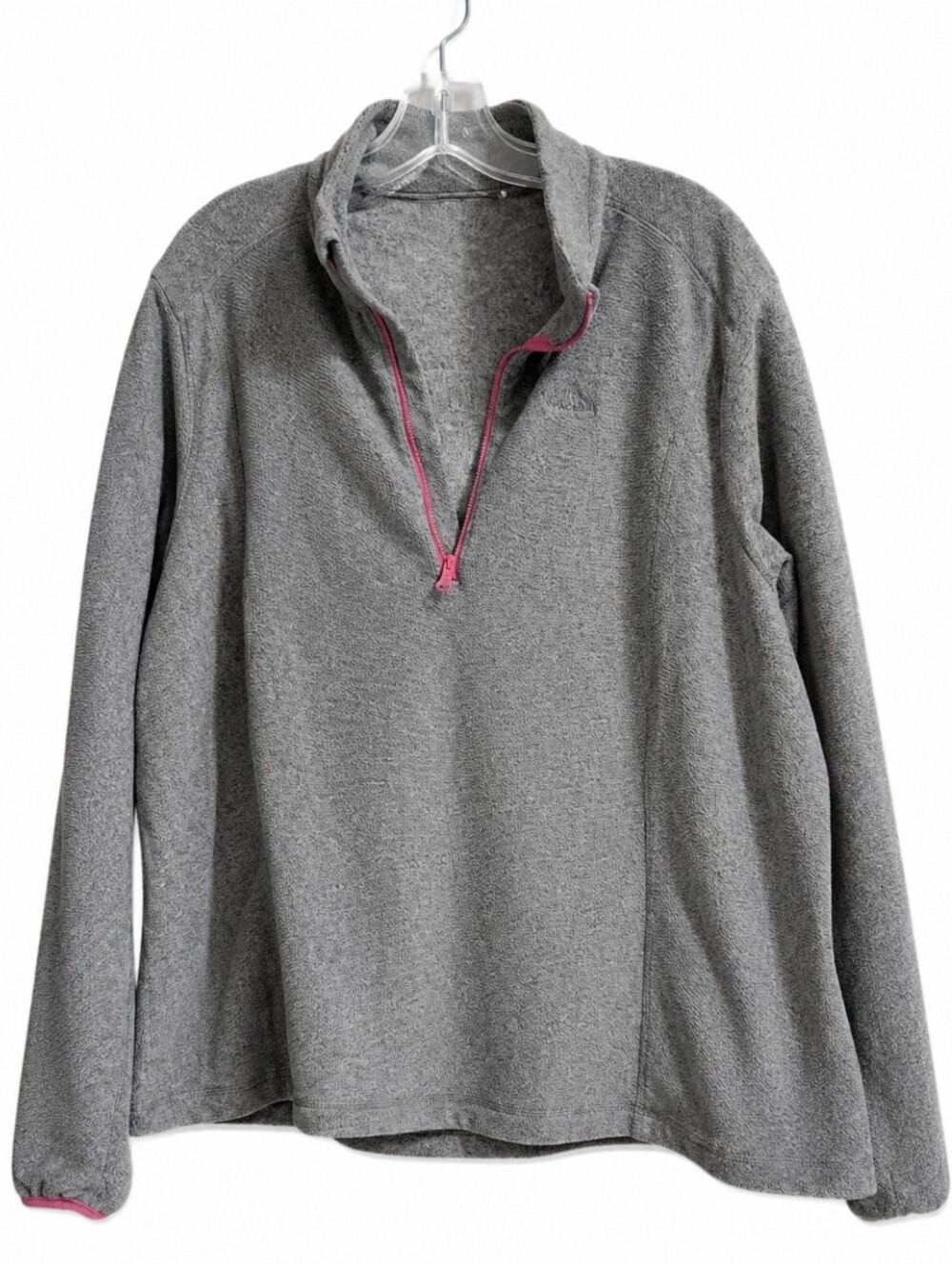Quechua Women’s Size L Gray Quarter Zip Fleece Pullover Jacket Pink Trim Light